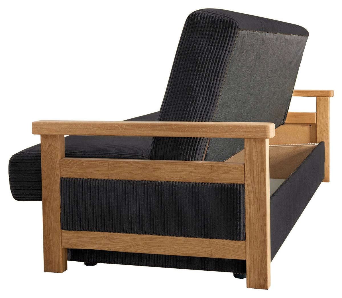 Schlafsofa Malaga Schwarz B: 220cm - Schwarz/Naturfarben, Design, Holz/Textil (220/90/90cm) - P & B