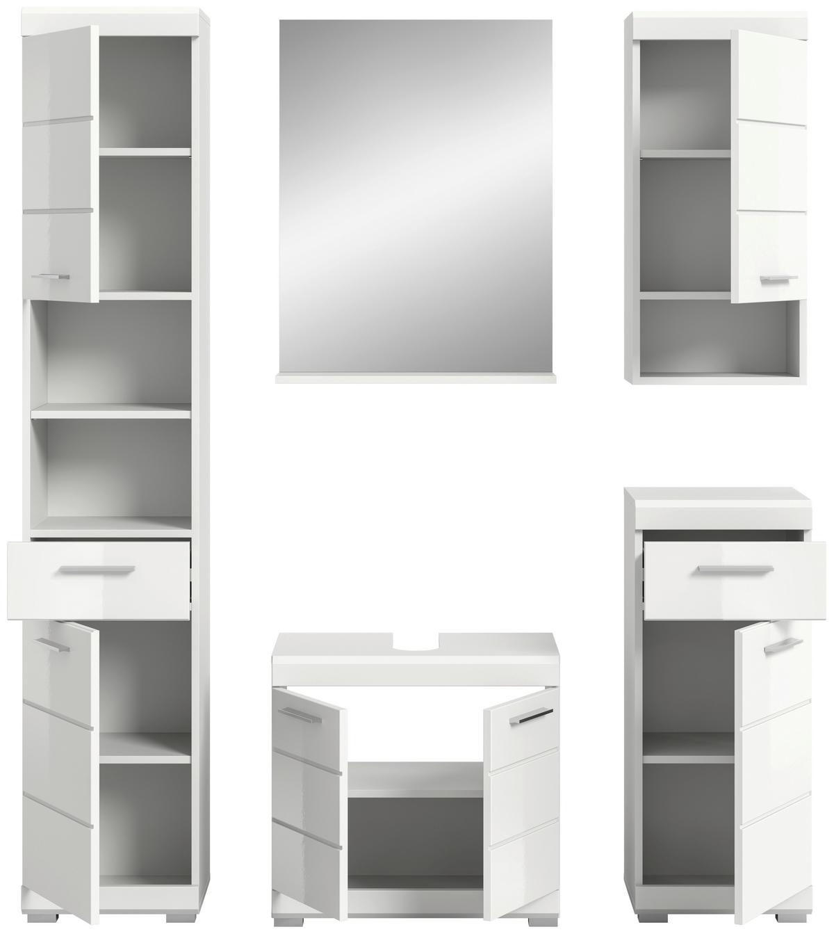 Badezimmer Scout Weiß Hg B: 154 cm - Weiß Hochglanz/Silberfarben, MODERN, Glas/Holzwerkstoff (154cm) - MID.YOU