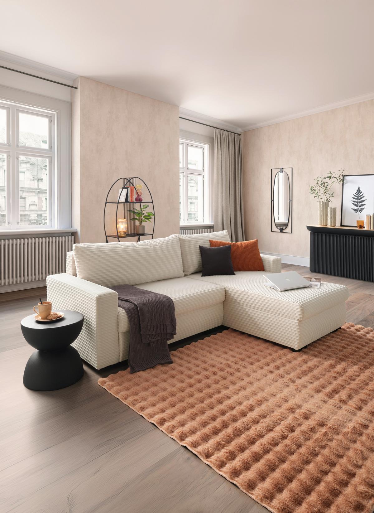 Rohová sedačka GENEVE, oboustranná, béžový manšestr - černá/béžová, Konvenční, textil/plast (225/86/167cm) - Mömax