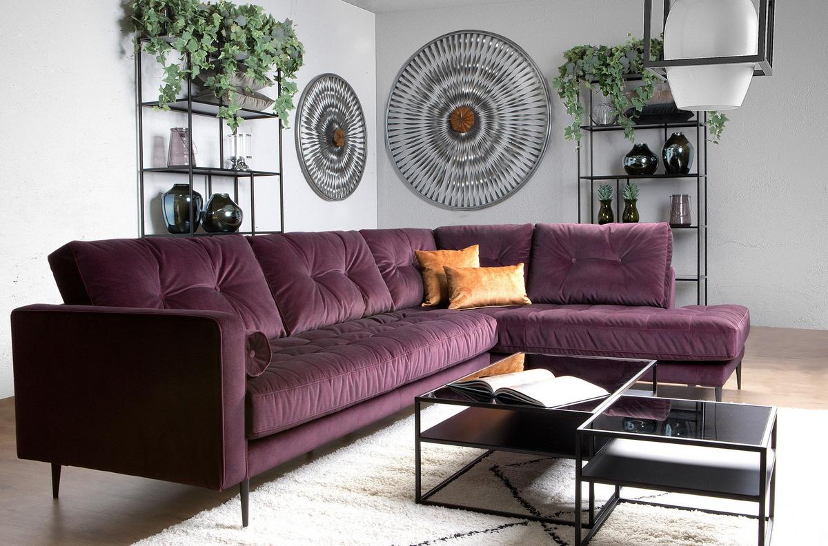 Ecksofa Scott - Edelstahlfarben/Weinrot, Design, Textil (205/259cm) - Livetastic