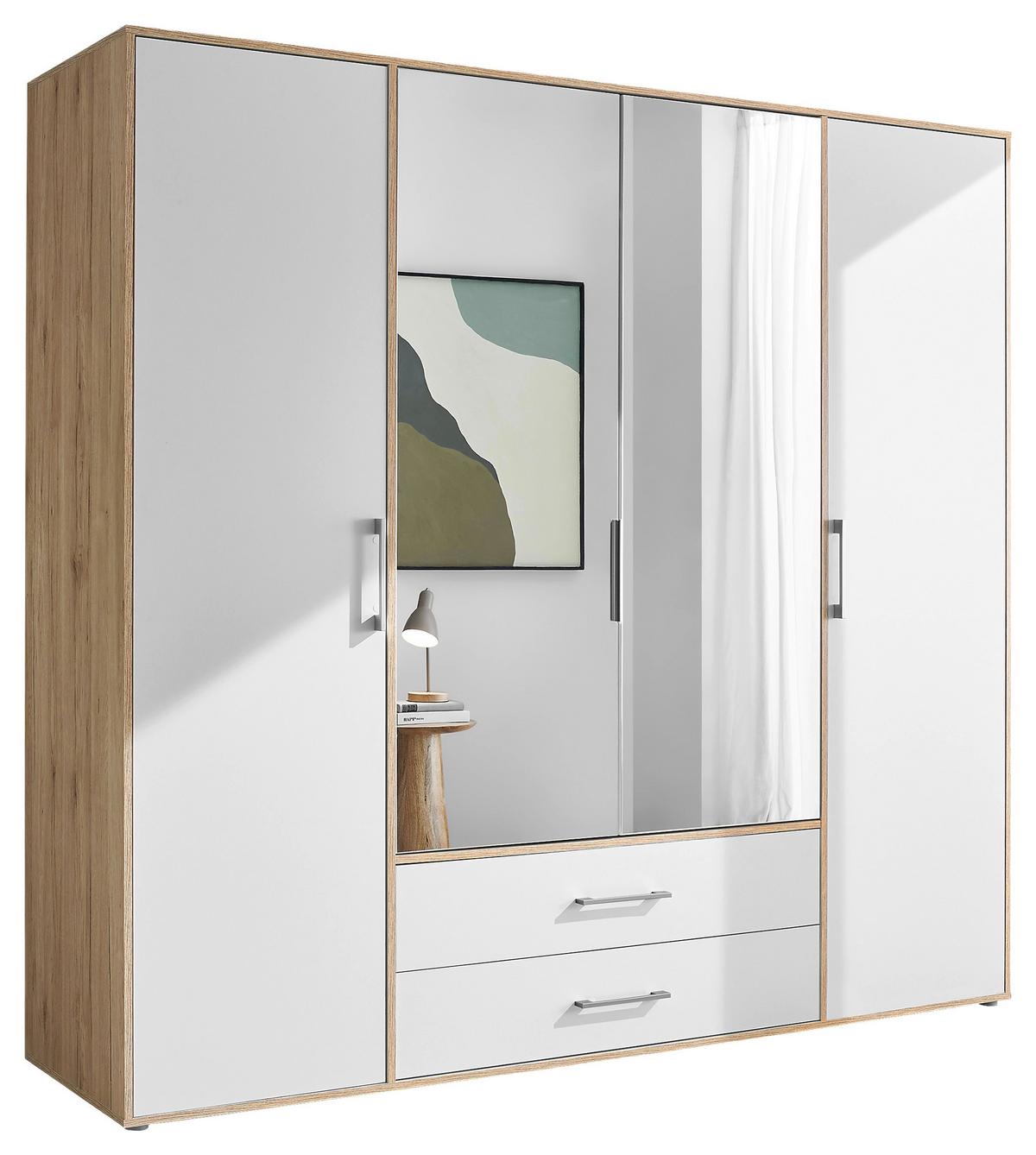 Šatníková skriňa LEMBO - biela/strieborná, Konventionell, kompozitné drevo/plast (206/195/60cm)