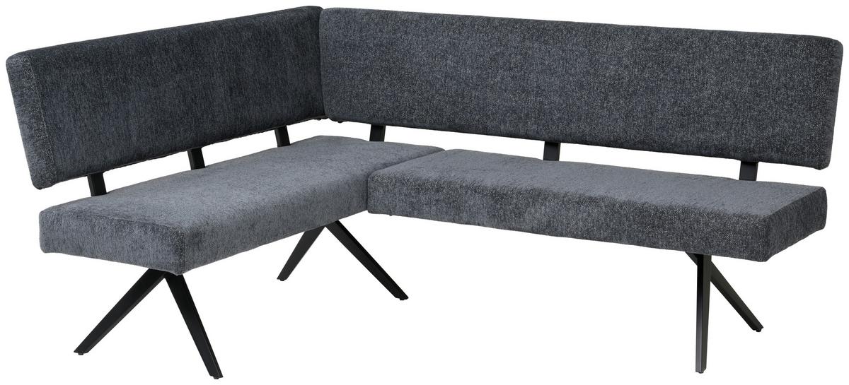 Eckbank Chios Leinenoptik Grau, S: 190x150cm - Dunkelgrau/Schwarz, KONVENTIONELL, Textil/Metall (190/150cm) - MID.YOU