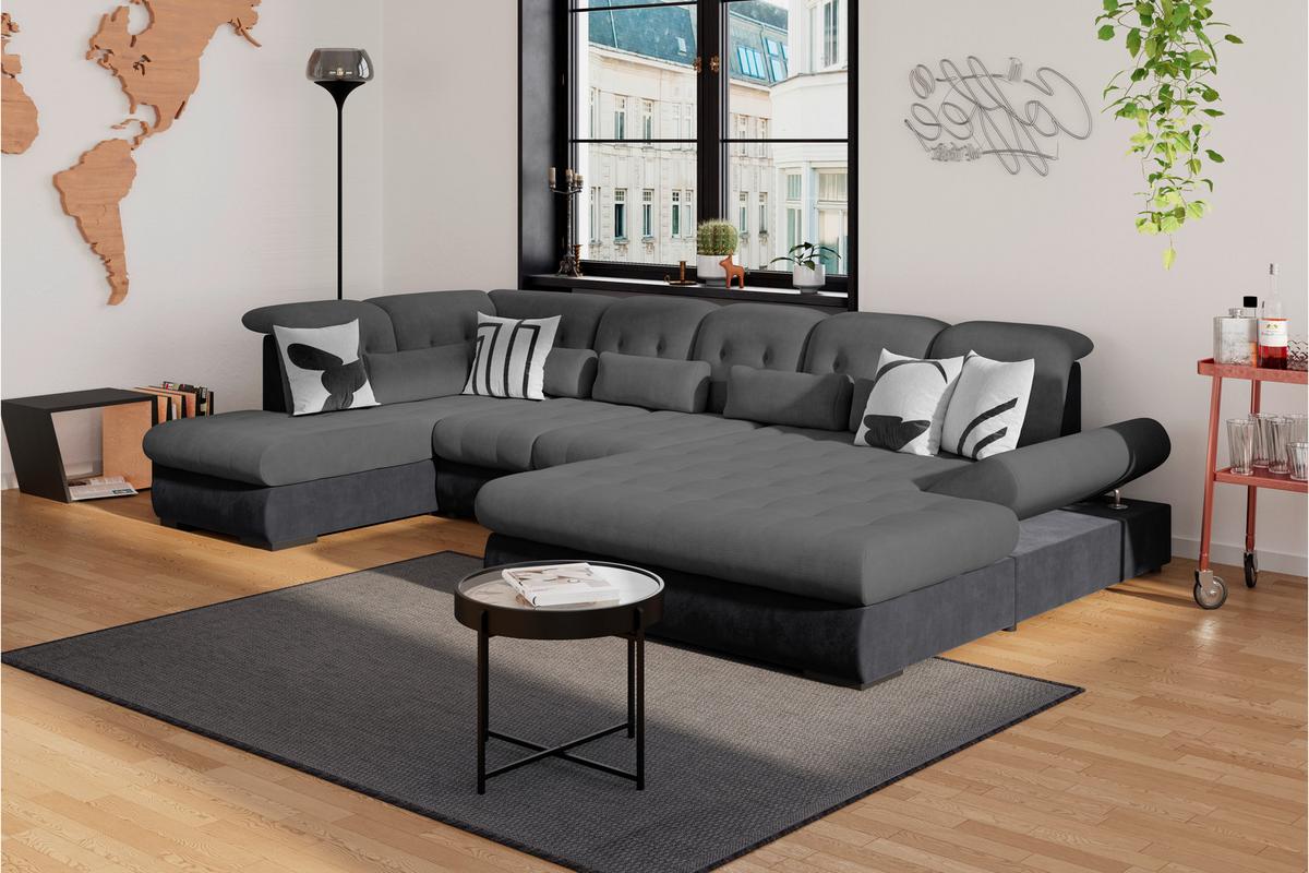 Wohnlandschaft Madera Anthrazit B: 212 Cm - Anthrazit/Schwarz, KONVENTIONELL, Kunststoff/Textil (212/358/190cm)