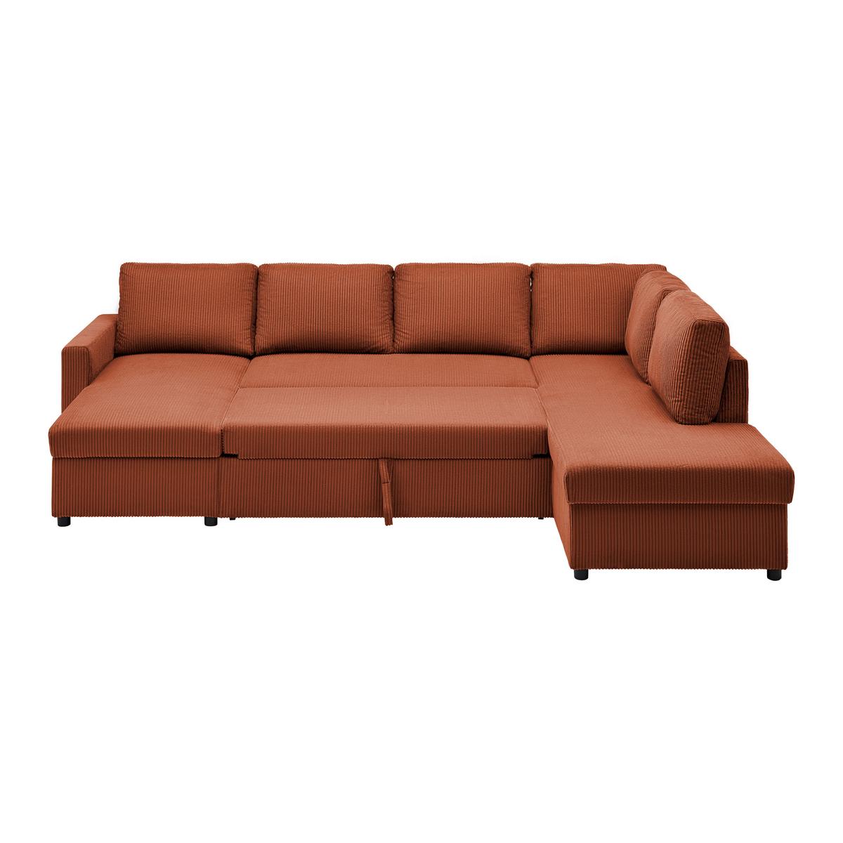 Sedacia súprava MARTINA U, pravá, terakotový menčester - čierna/terakota, Modern, kov/drevo (146/276/204cm) - Mömax