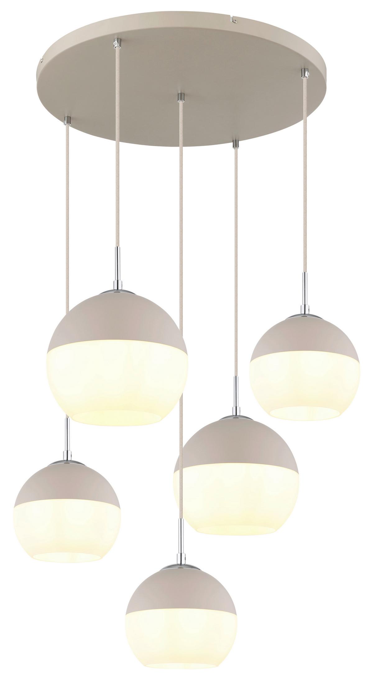 Hängeleuchte Exkl. 5xe27, 60w - Sandfarben/Beige, Design, Glas/Textil (57/120cm) - Globo
