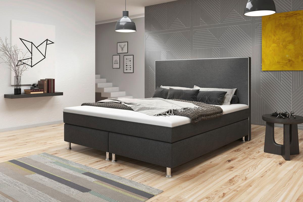 Boxspringbett mit Topper 180x200 cm King De Luxe - Anthrazit/Silberfarben, KONVENTIONELL, Textil (180/200cm) - MID.YOU
