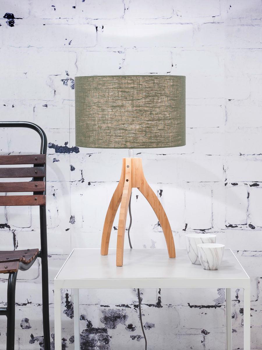 Tischleuchte Annapurna/T/3220/Gf - Naturfarben/Grün, Trend, Holz/Textil (36/54cm) - Good & Mojo