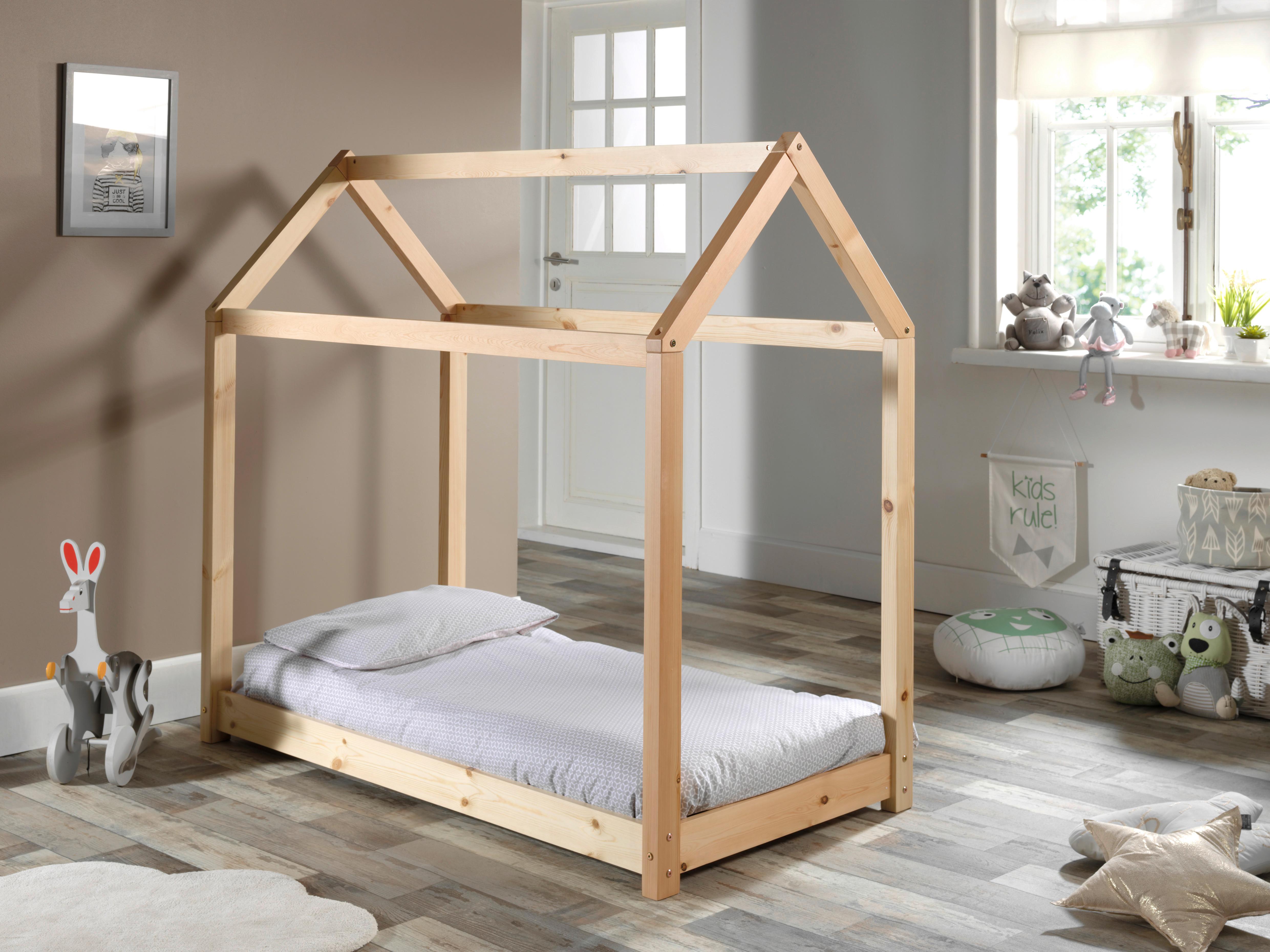 Hausbett Cabane 70x140 cm Kiefer Echtholz - Naturfarben, Natur, Holz (70/140cm) - MID.YOU