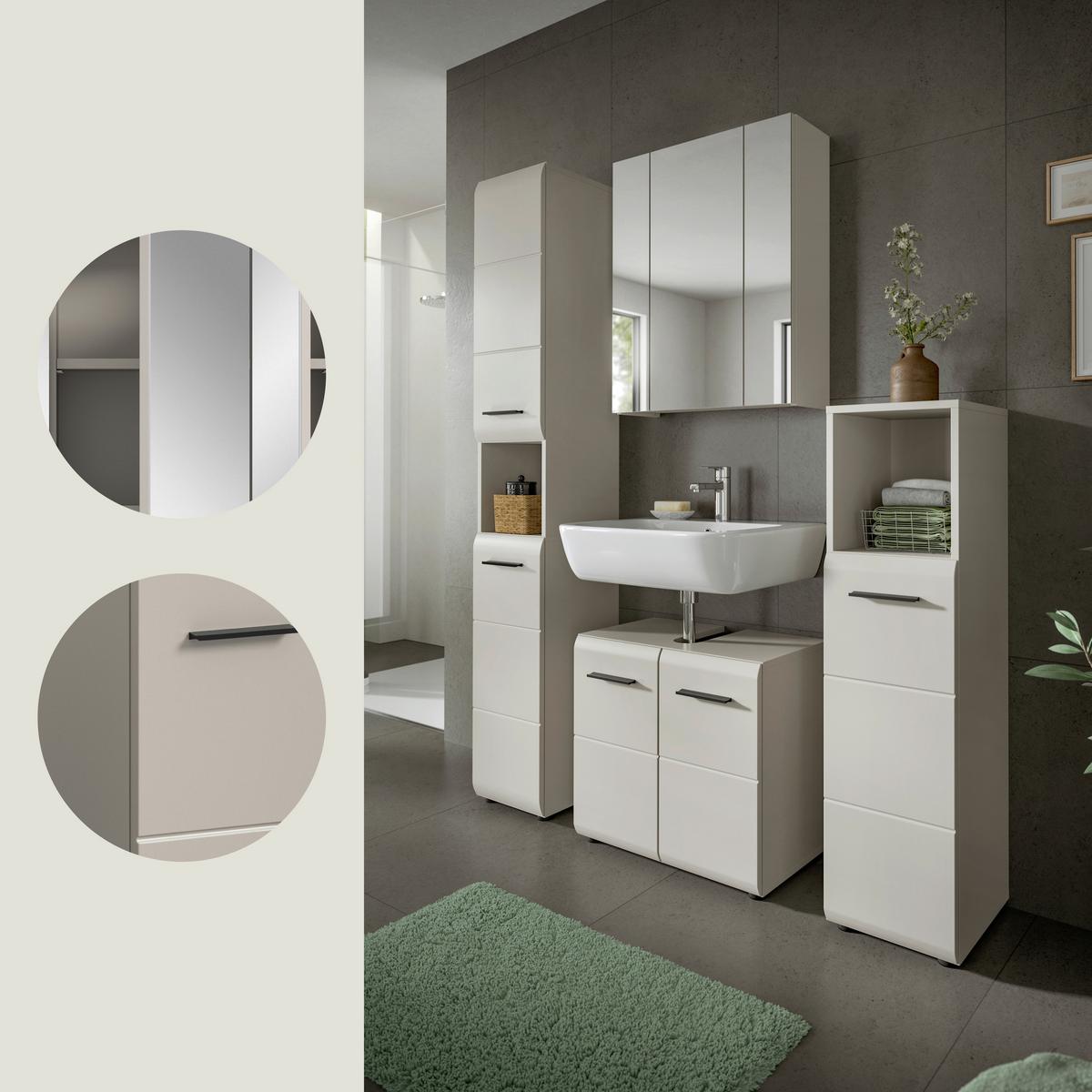 Badezimmer Ice Kaschmir B: 120cm - Kaschmir/Schwarz, Trend, Glas/Holzwerkstoff (120cm) - MID.YOU
