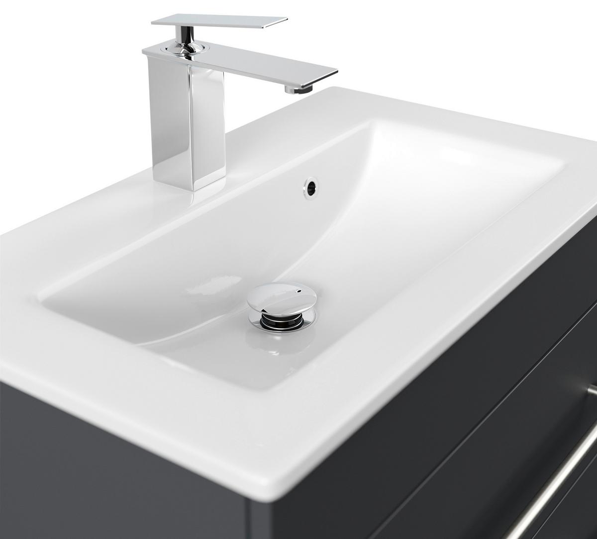 Badezimmer Portus Graphitfarben B: 60,6cm - Graphitfarben/Weiß, MODERN, Keramik/Holzwerkstoff (60,6cm) - MID.YOU