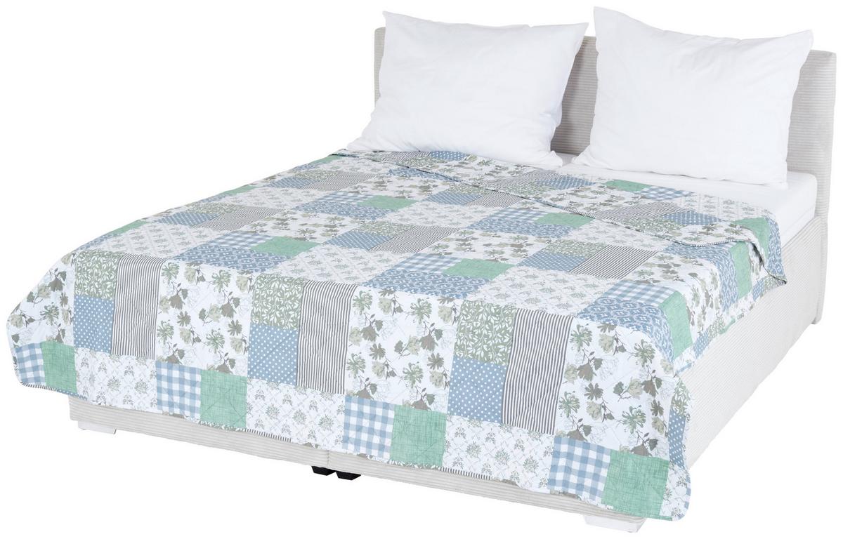 Tagesdecke Kamila 220x240 cm Blau/Grün/Weiß - Blau/Weiß, ROMANTIK / LANDHAUS, Textil (220/240cm) - James Wood