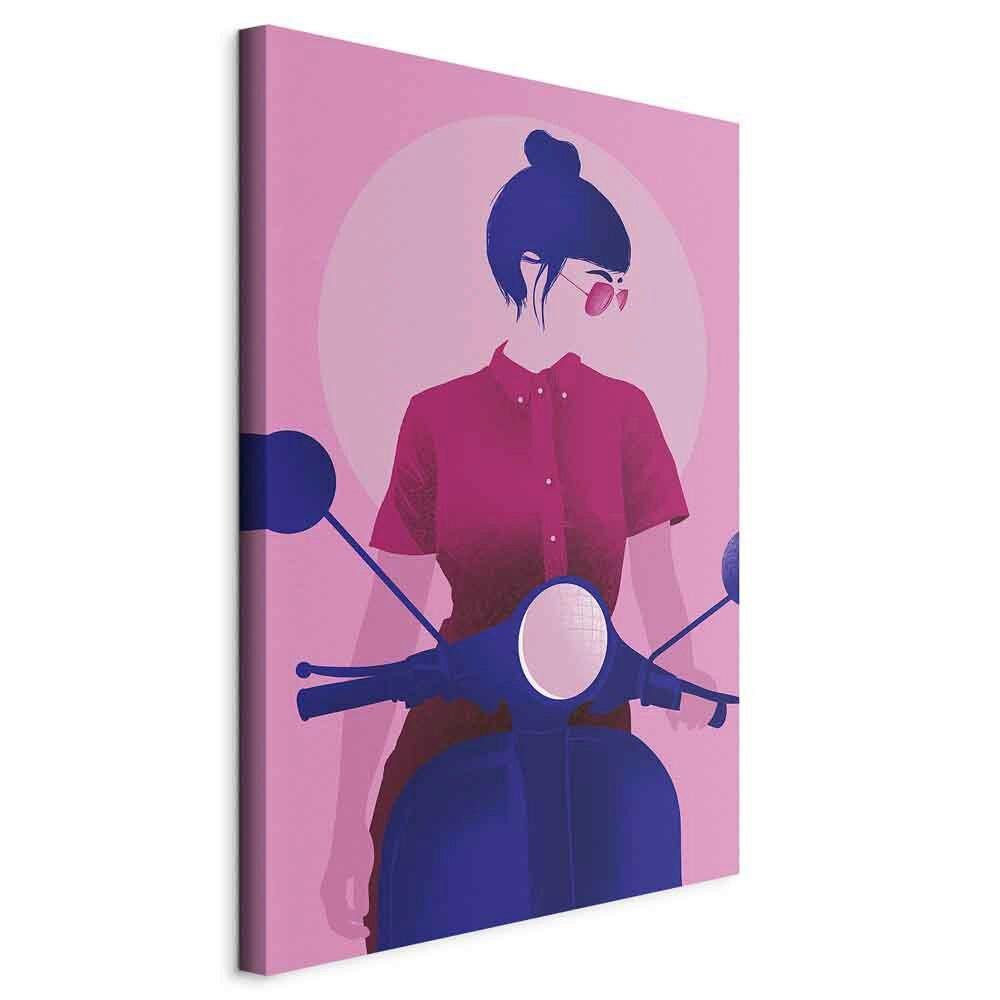 Leinwandbild Girl On A Scooter Pink Magenta B: 80 cm