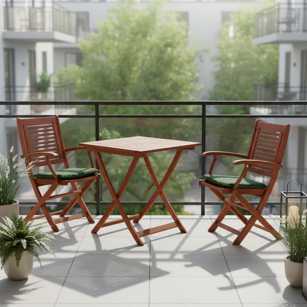 Gartentischgruppe Cordoba 3 -teilig. Grün/Naturfarben - Eukalyptusholzfarben/Grün, KONVENTIONELL, Holz/Textil - Gardenson