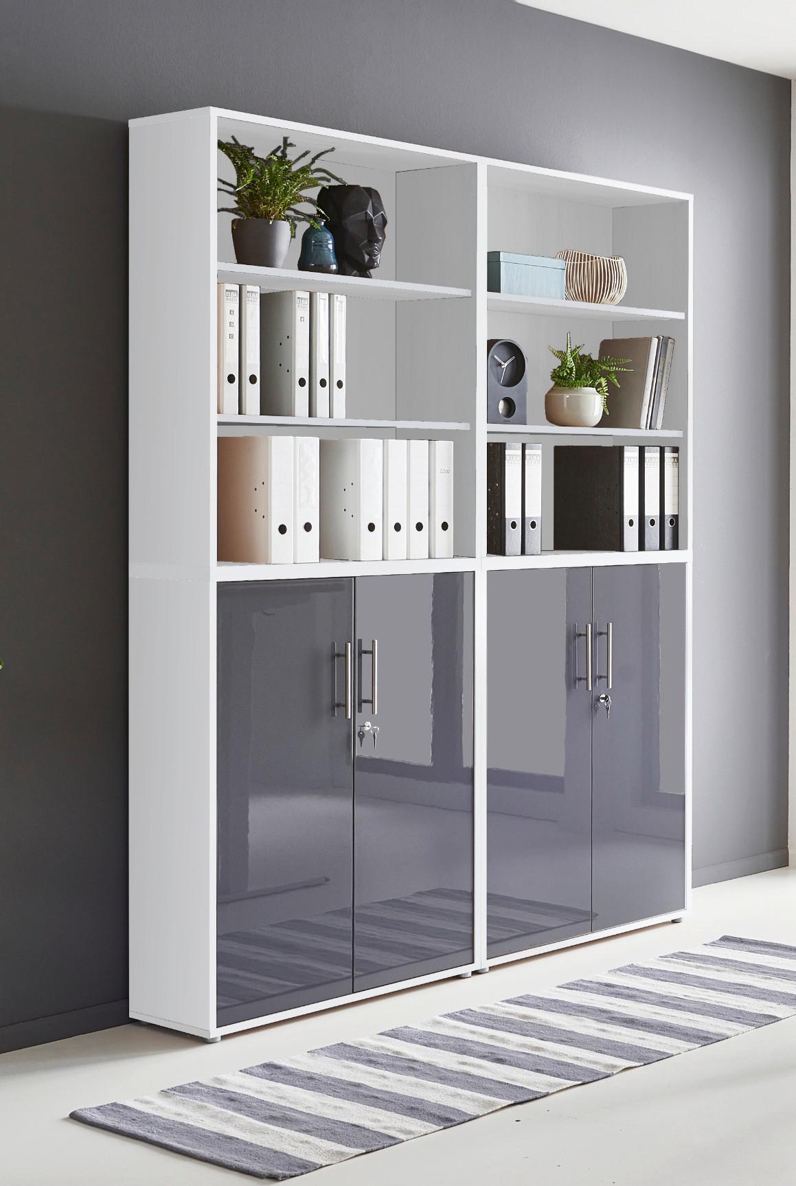 Office Edition B: 168,8 cm Weiß/Anthrazit - Anthrazit Hochglanz/Weiß, MODERN, Holzwerkstoff (168,8/227,2/33cm) - MID.YOU
