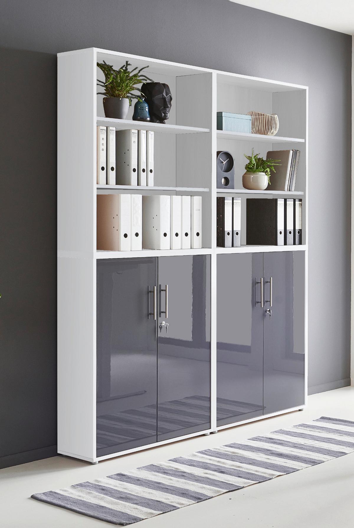Office Edition B: 168,8 cm Weiß/Anthrazit - Anthrazit Hochglanz/Weiß, MODERN, Holzwerkstoff (168,8/227,2/33cm) - MID.YOU