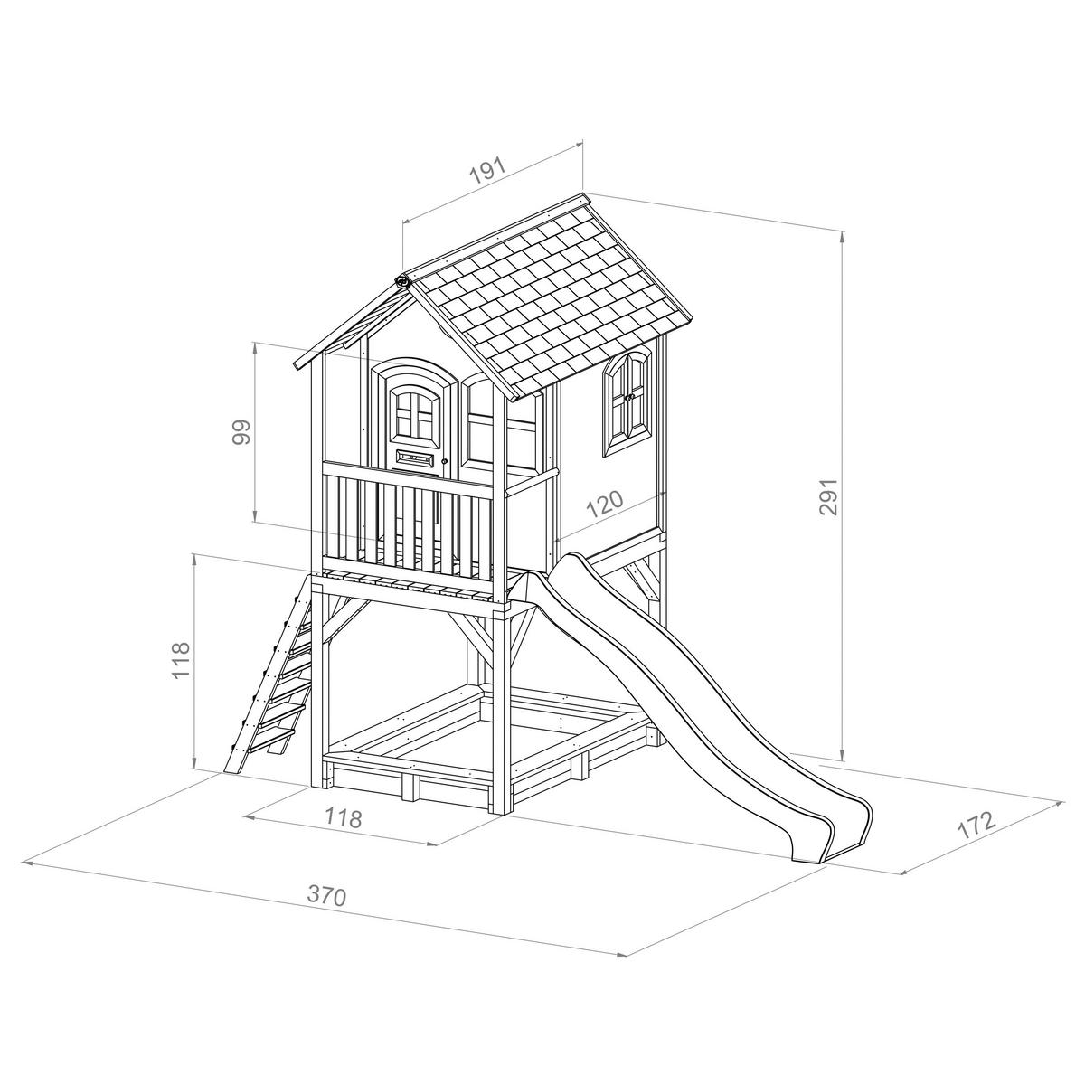 Spielhaus Sarah Blau/braun/weiß B: 370 Cm - Blau/Braun, KONVENTIONELL, Holz/Kunststoff (370/291/191cm) - Ambia Garden