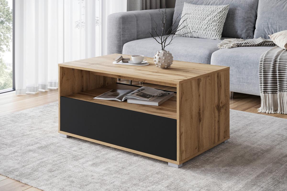 Couchtisch Narobi-ii Eiche Wotan/schwarz B: 90 Cm - Eiche Wotan/Schwarz, Trend, Holzwerkstoff/Kunststoff (90/45/55cm) - P & B