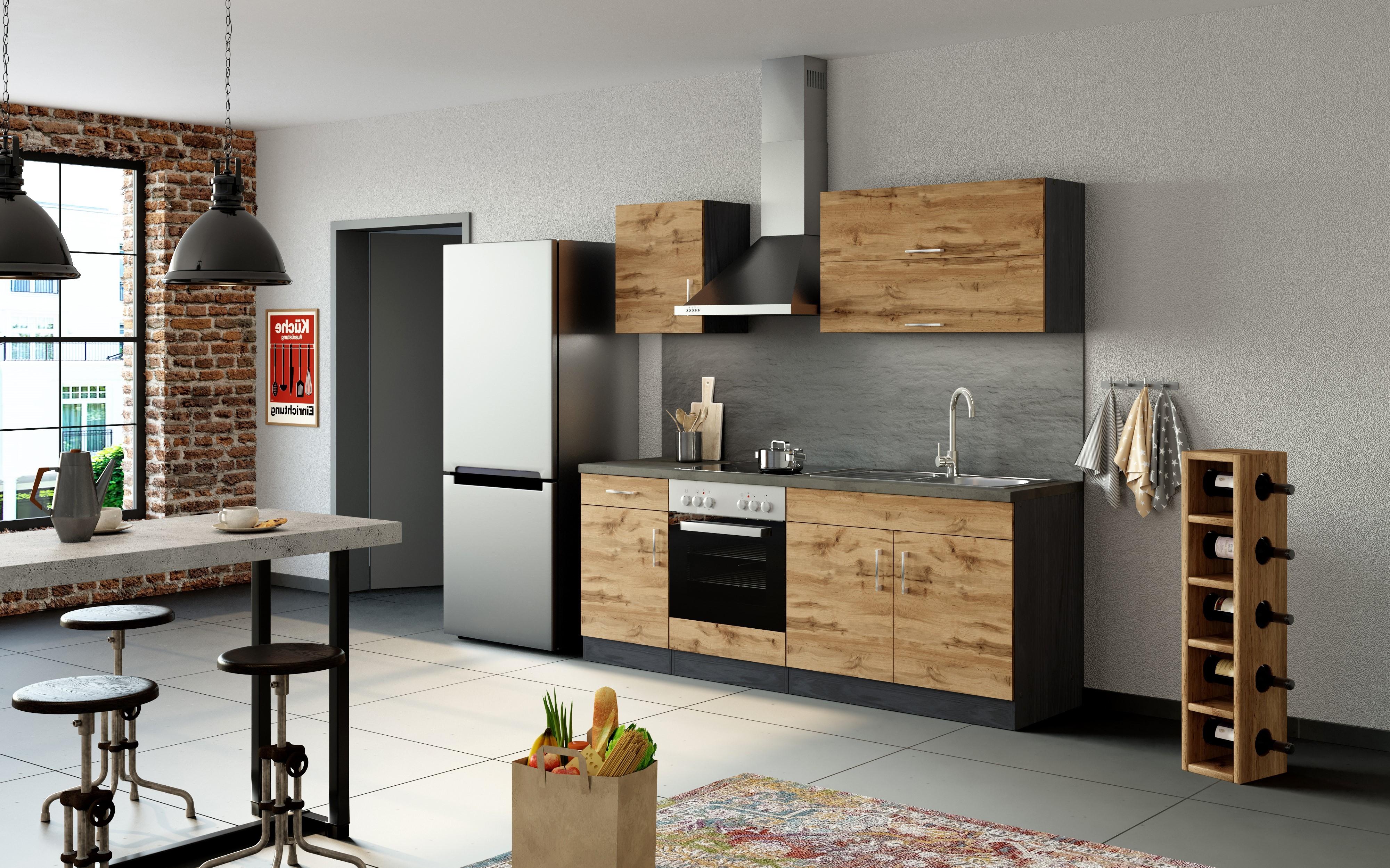 Küchenblock in Eiche Dekor mit Spüle und Elektrogeräten