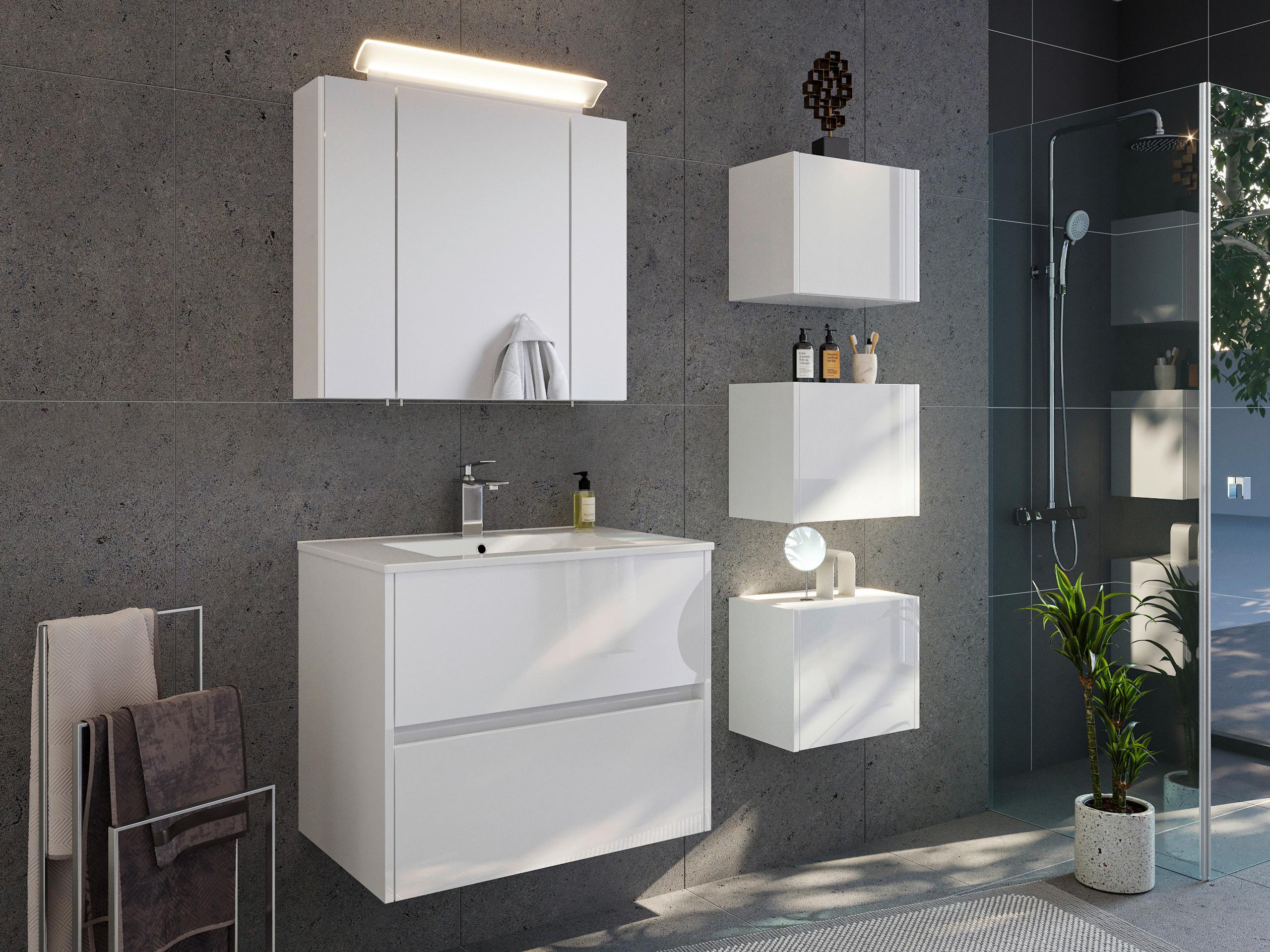 BADEZIMMER Limes, Weiß HG B: 70 cm - Weiß Hochglanz/Weiß, Basics, Keramik/Holzwerkstoff (70cm) - MID.YOU