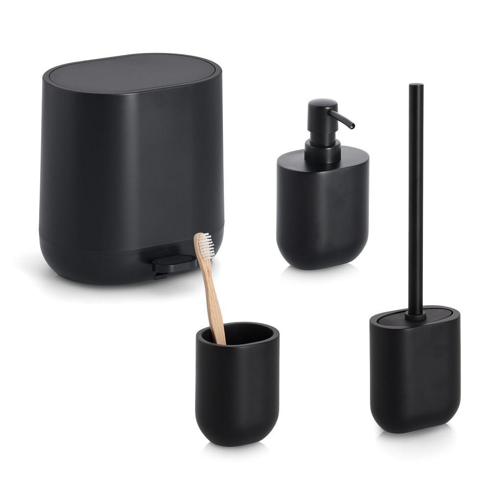 BAD-ACCESSOIRE-SET Kunststoff, Schwarz, 4--Teilig. - Schwarz, Basics, Kunststoff (50/35/35cm) - Zeller Present