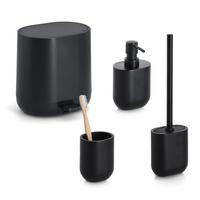 BAD-ACCESSOIRE-SET Kunststoff, Schwarz, 4--Teilig. - Schwarz, Basics, Kunststoff (50/35/35cm) - Zeller Present