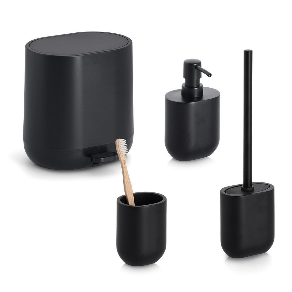 BAD-ACCESSOIRE-SET Kunststoff, Schwarz, 4--Teilig. - Schwarz, Basics, Kunststoff (50/35/35cm) - Zeller Present