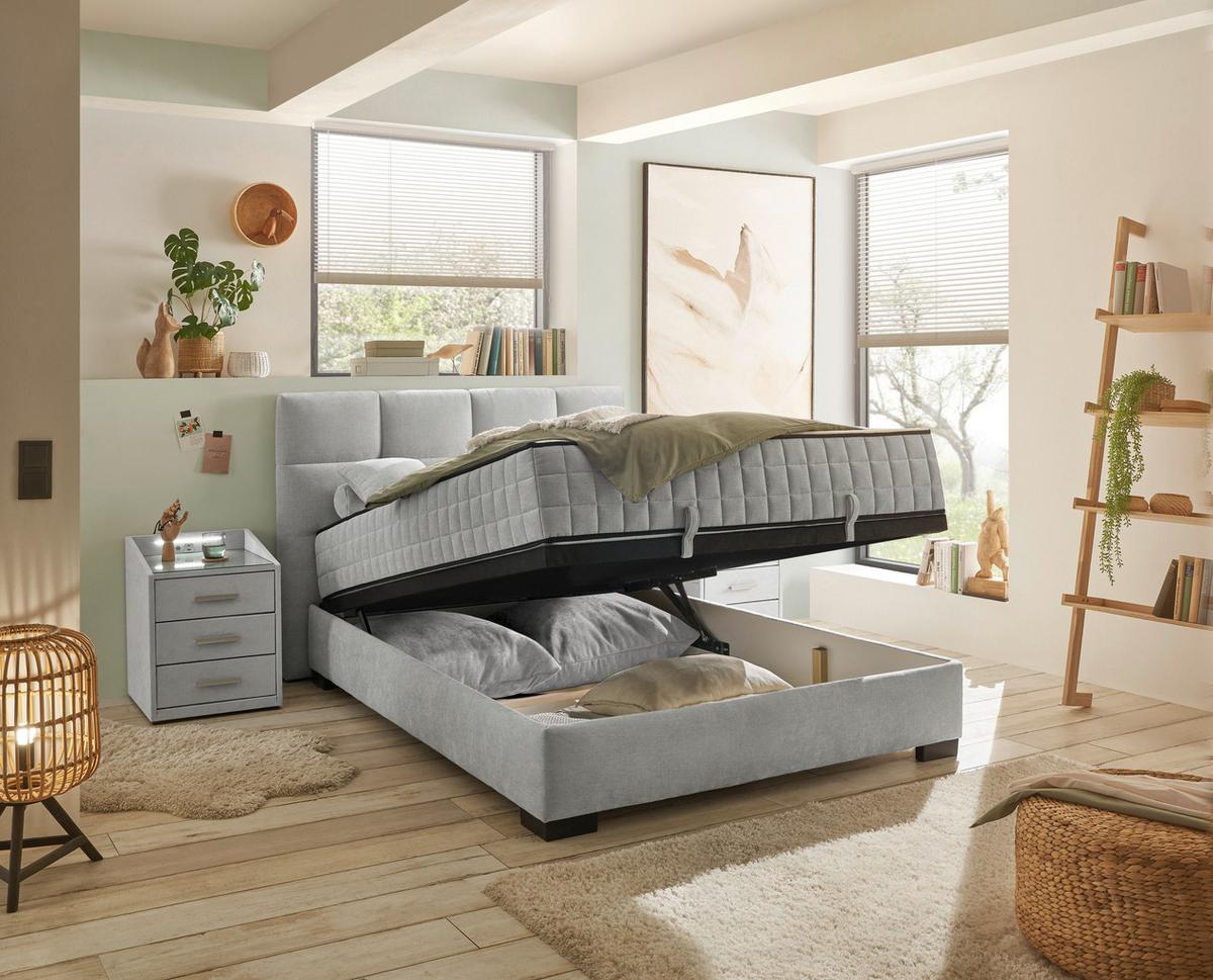 Boxbett Nagol A - Hellgrau/Schwarz, MODERN, Holzwerkstoff/Textil (120/200cm) - MID.YOU