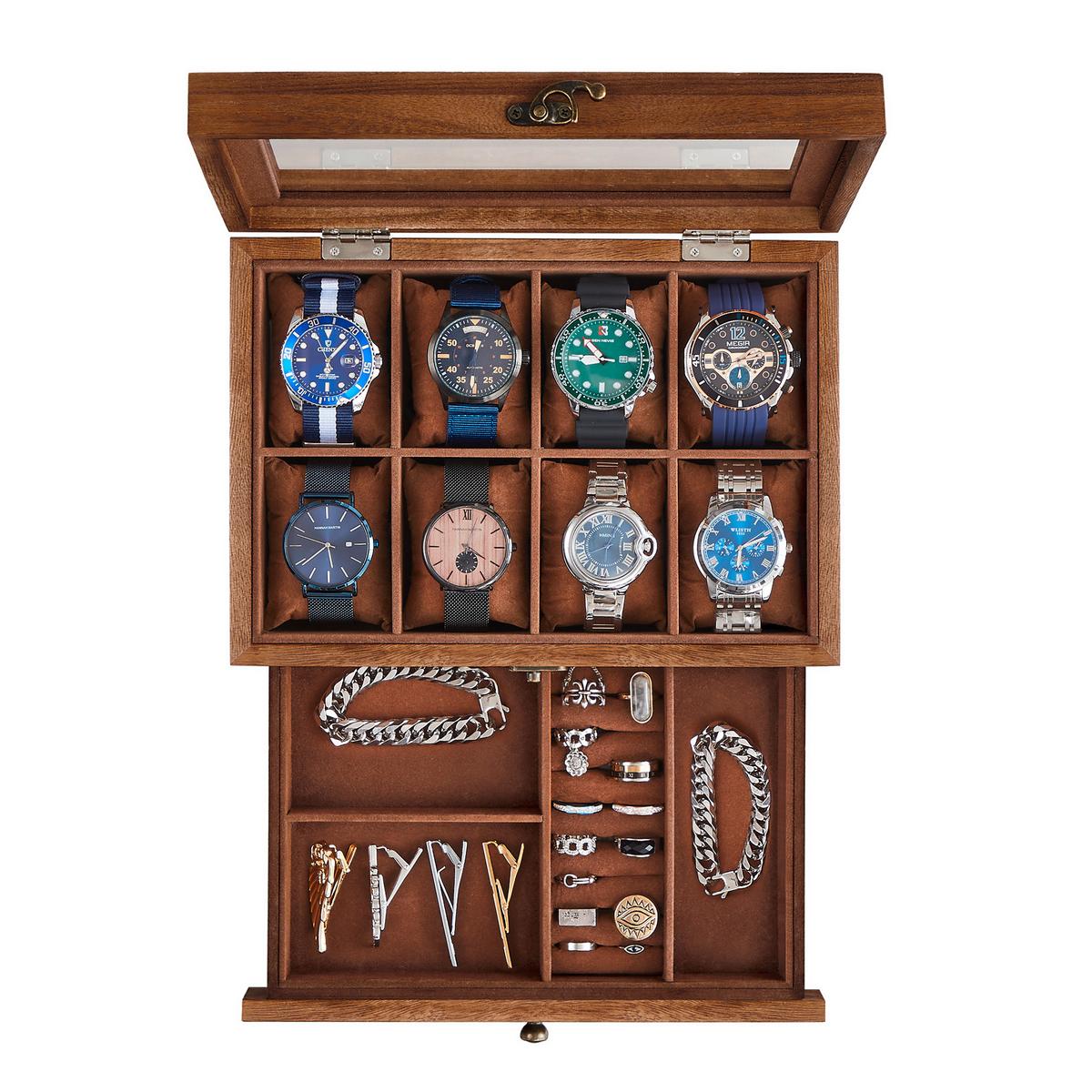 Uhrenbox Braun B: 27 Cm - Braun, Basics, Holz/Metall (27/12,5/19cm)