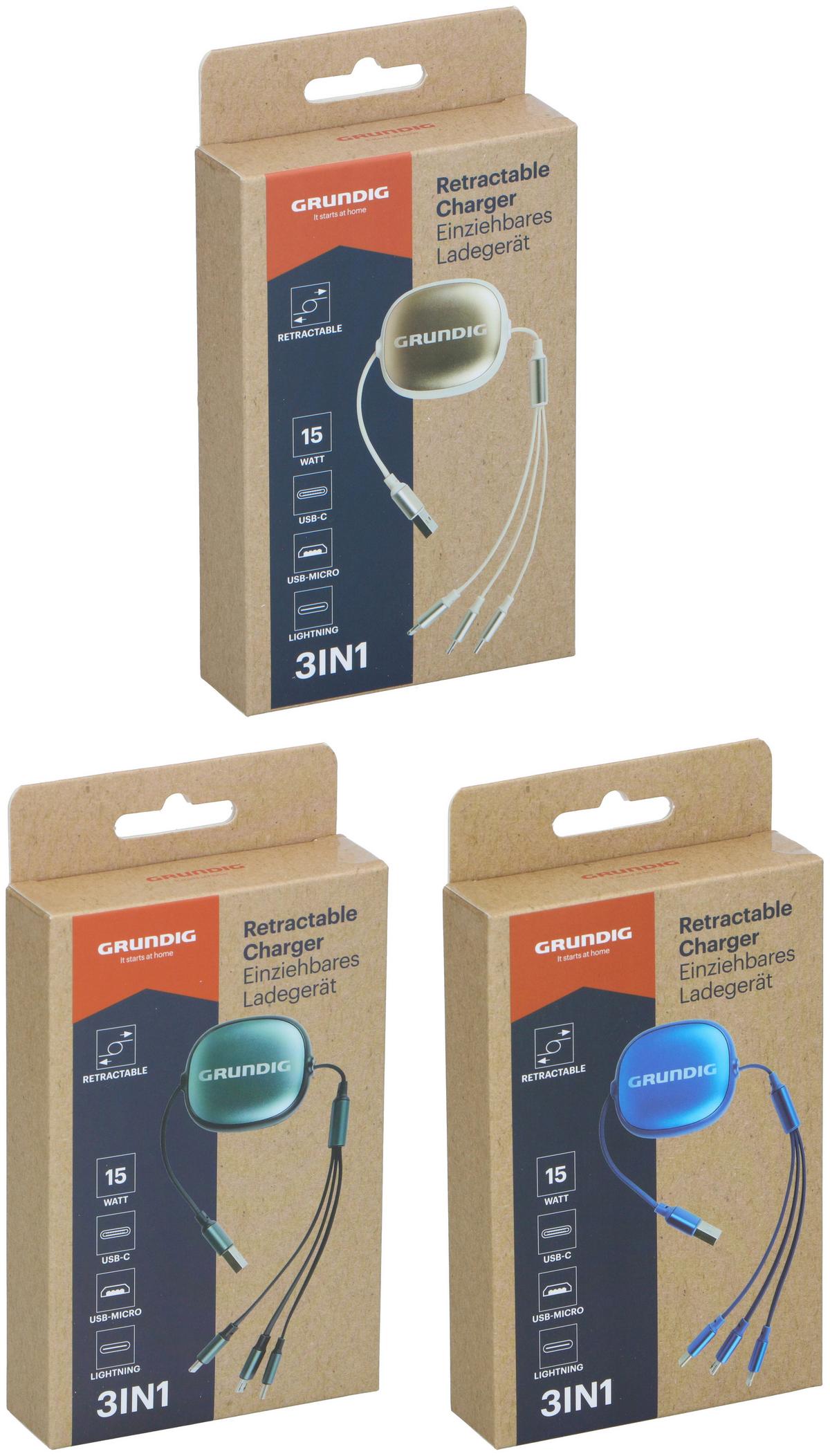 USB-LADEKABEL 3 Adapter - Blau/Beige, Basics, Kunststoff/Metall (9,3/3/16,3cm) - Grundig