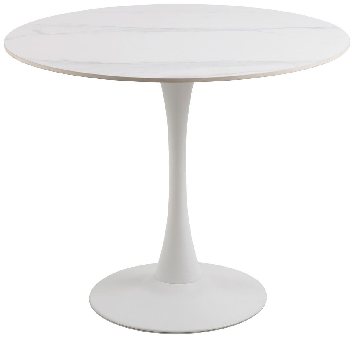 Esstisch Rund Malta 90x75 Cm Weiß - Weiß, Trend, Keramik/Metall (90/90/75cm) - MID.YOU