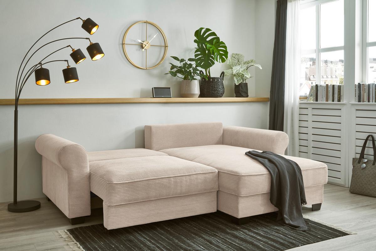 Ecksofa Mit Schlaffunktion Angelina Creme Kord - Creme/Schwarz, Basics, Textil (255/92/185cm) - MID.YOU