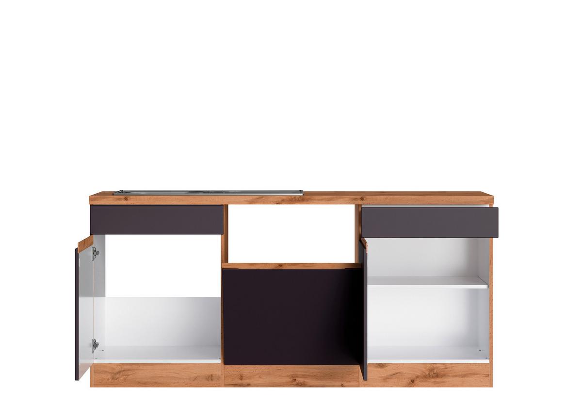 Eckküche Turin ohne Geräte B: 300cm Grau/Wotaneiche Dekor - Eiche Wotan/Grau, Design, Holzwerkstoff (300cm) - Held