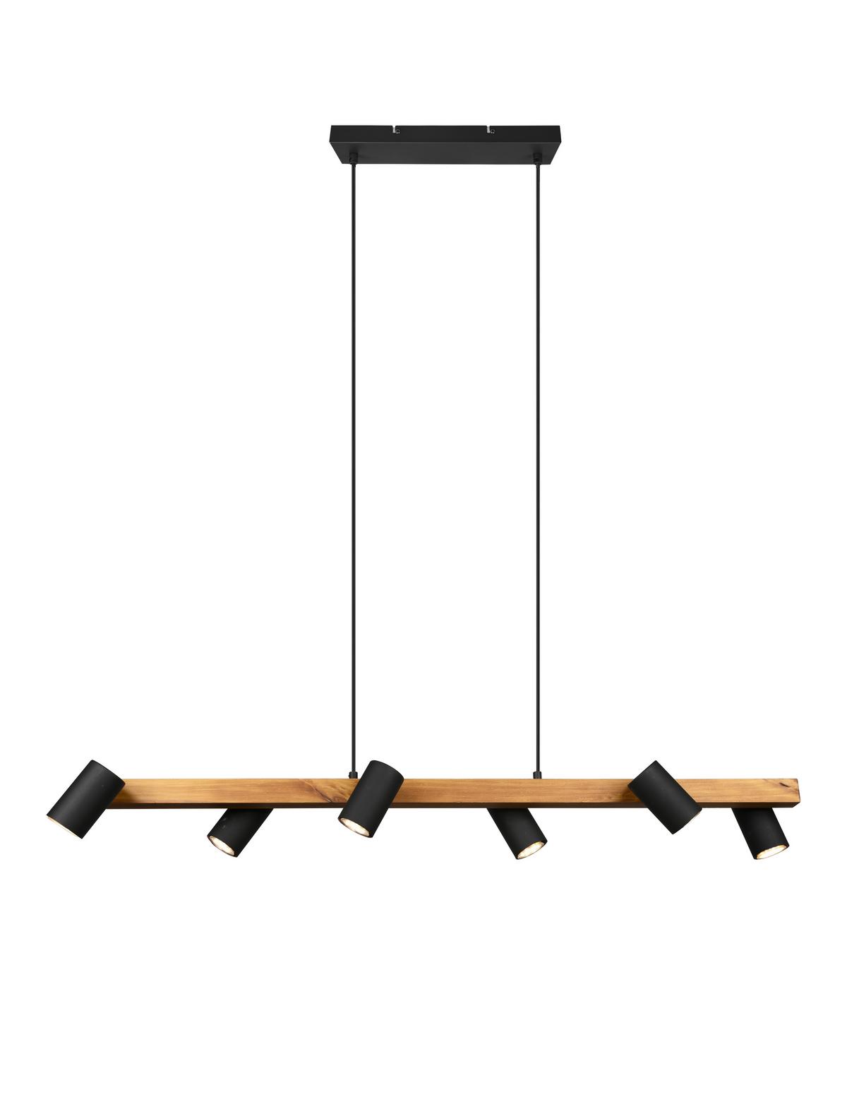 Hängeleuchte Marley H: 150 Cm 6-Flammig, Echtholz Kiefer - Schwarz, Basics, Holz/Metall (115/20/150cm) - Trio Leuchten