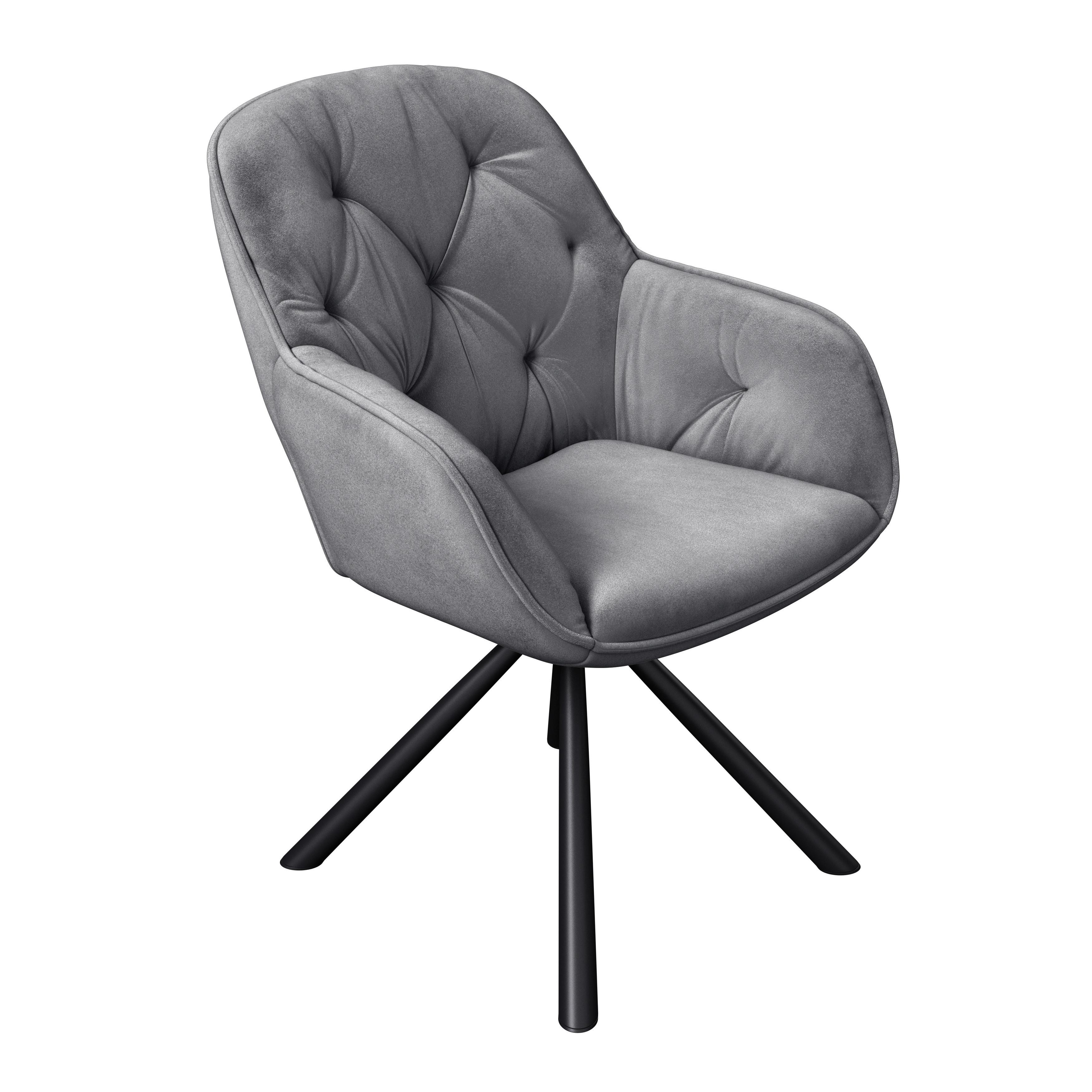 Armlehnstuhl Silvi Samt Grau 360° Drehbar - Schwarz/Grau, KONVENTIONELL, Textil/Metall (62/85/62cm)