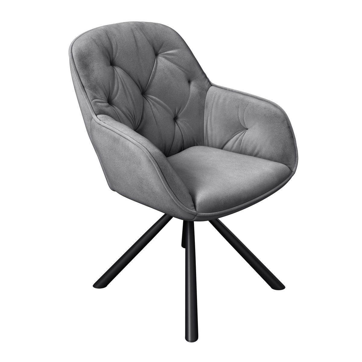 Armlehnstuhl Silvi Samt Grau 360° drehbar - Schwarz/Grau, KONVENTIONELL, Textil/Metall (62/85/62cm)