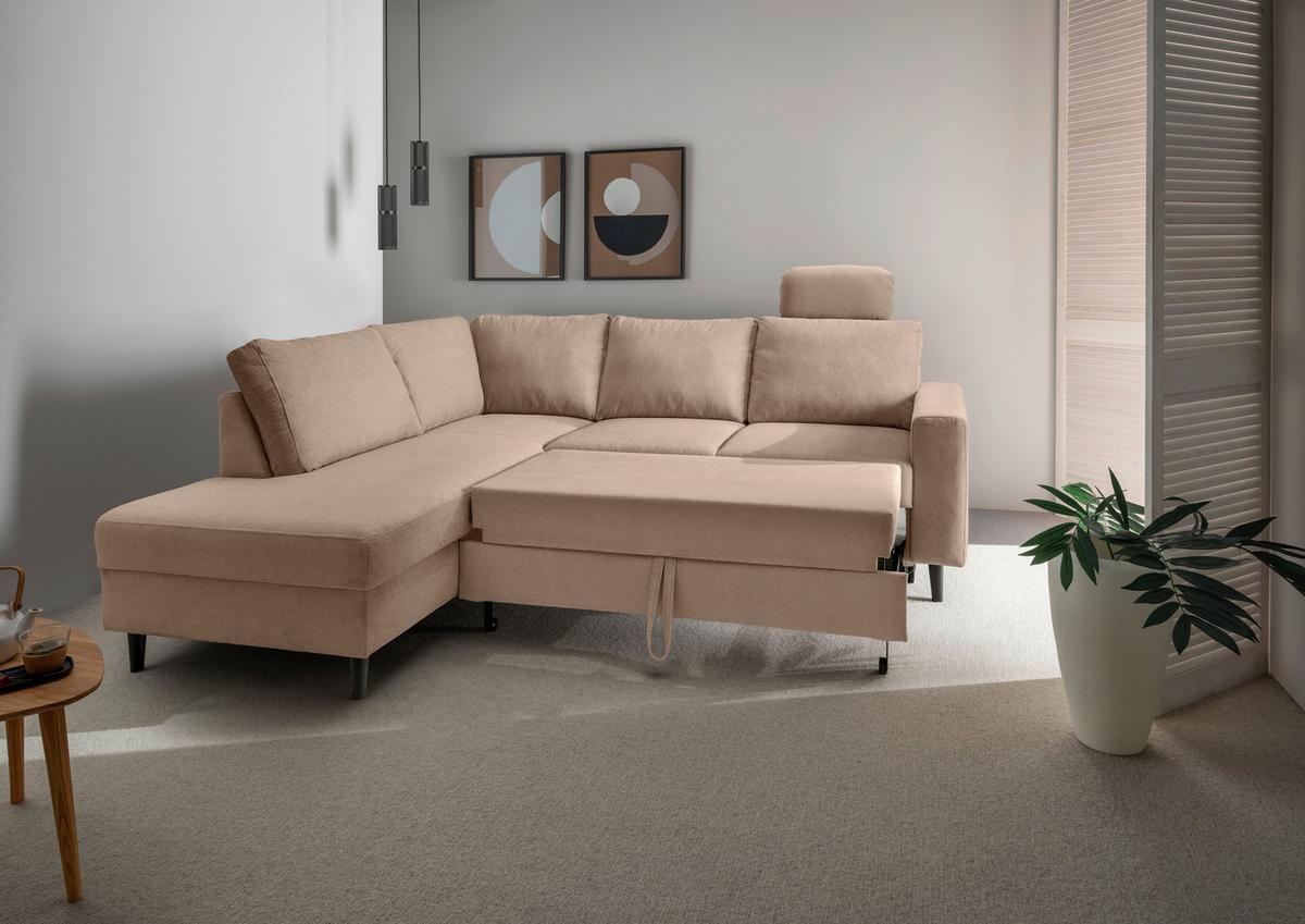 Eckschlafsofa Passione Hellbraun S: 200x242 Cm - Hellbraun/Schwarz, MODERN, Textil (200/242cm) - Livetastic