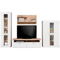 Wohnkombination 4-Tlg. Auris, Weiß/Eiche Dekor - Eichefarben/Weiß, MODERN, Glas/Holzwerkstoff (318,2/204,2/49,6cm) - Luca Bessoni