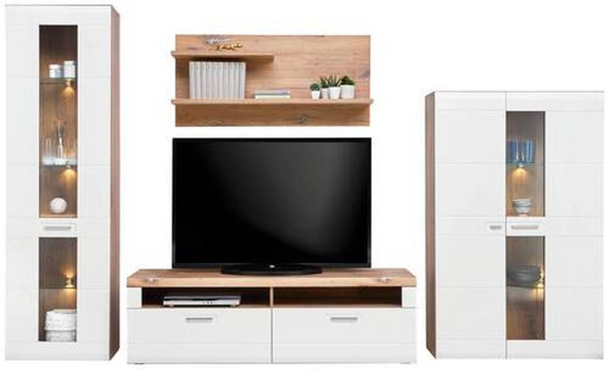 Wohnkombination 4-Tlg. Auris, Weiß/Eiche Dekor - Eichefarben/Weiß, MODERN, Glas/Holzwerkstoff (318,2/204,2/49,6cm) - Luca Bessoni