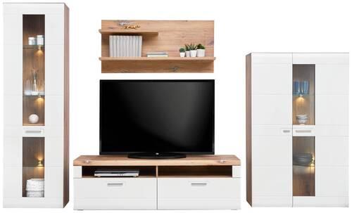 Wohnkombination 4--Teilig. Auris, Weiß/Eiche Dekor