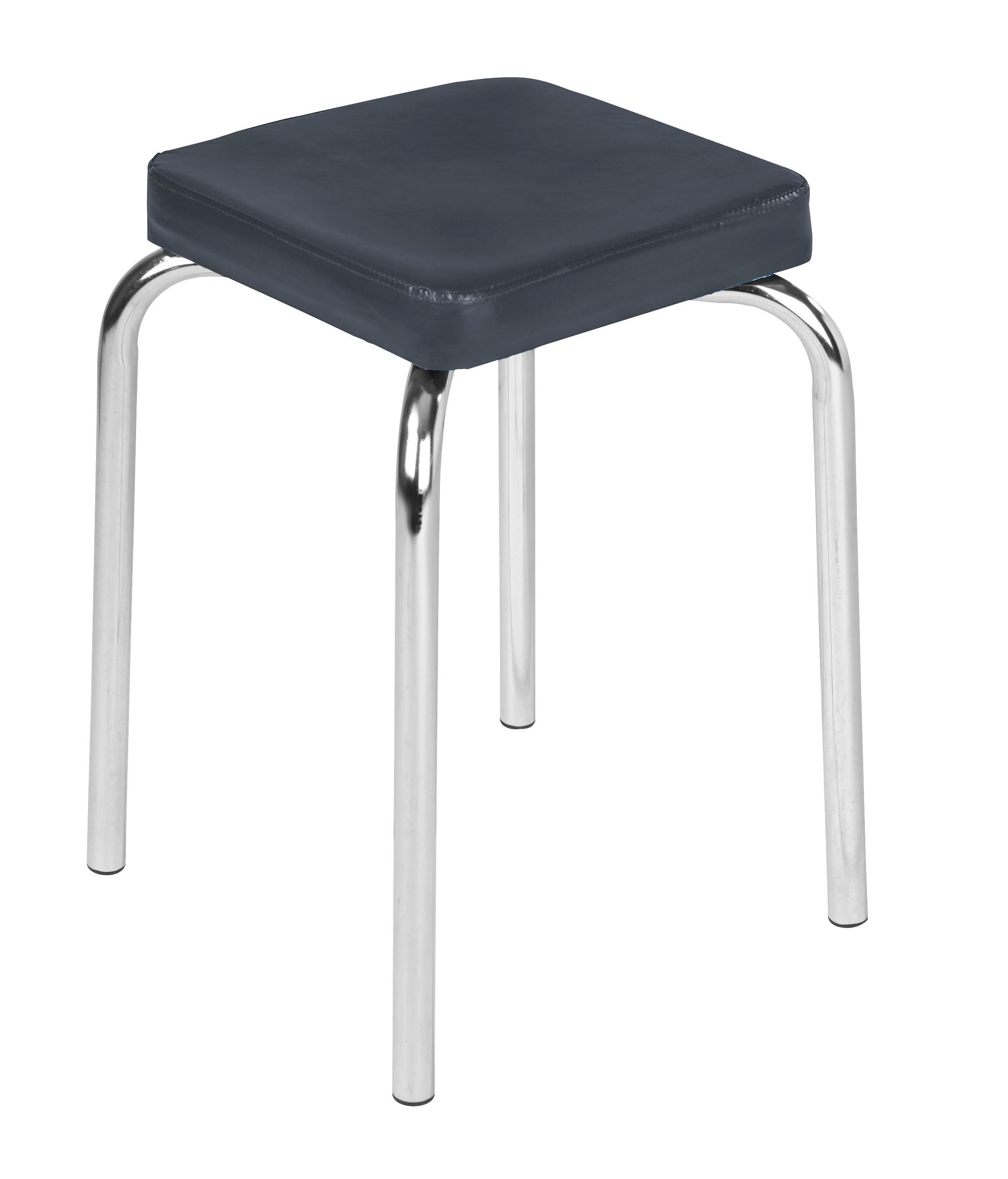 Stapelhocker Pik Metall Chrom/ Lederlook Schwarz H: 49 cm - Schwarz, KONVENTIONELL, Kunststoff/Metall (36/49/36cm)