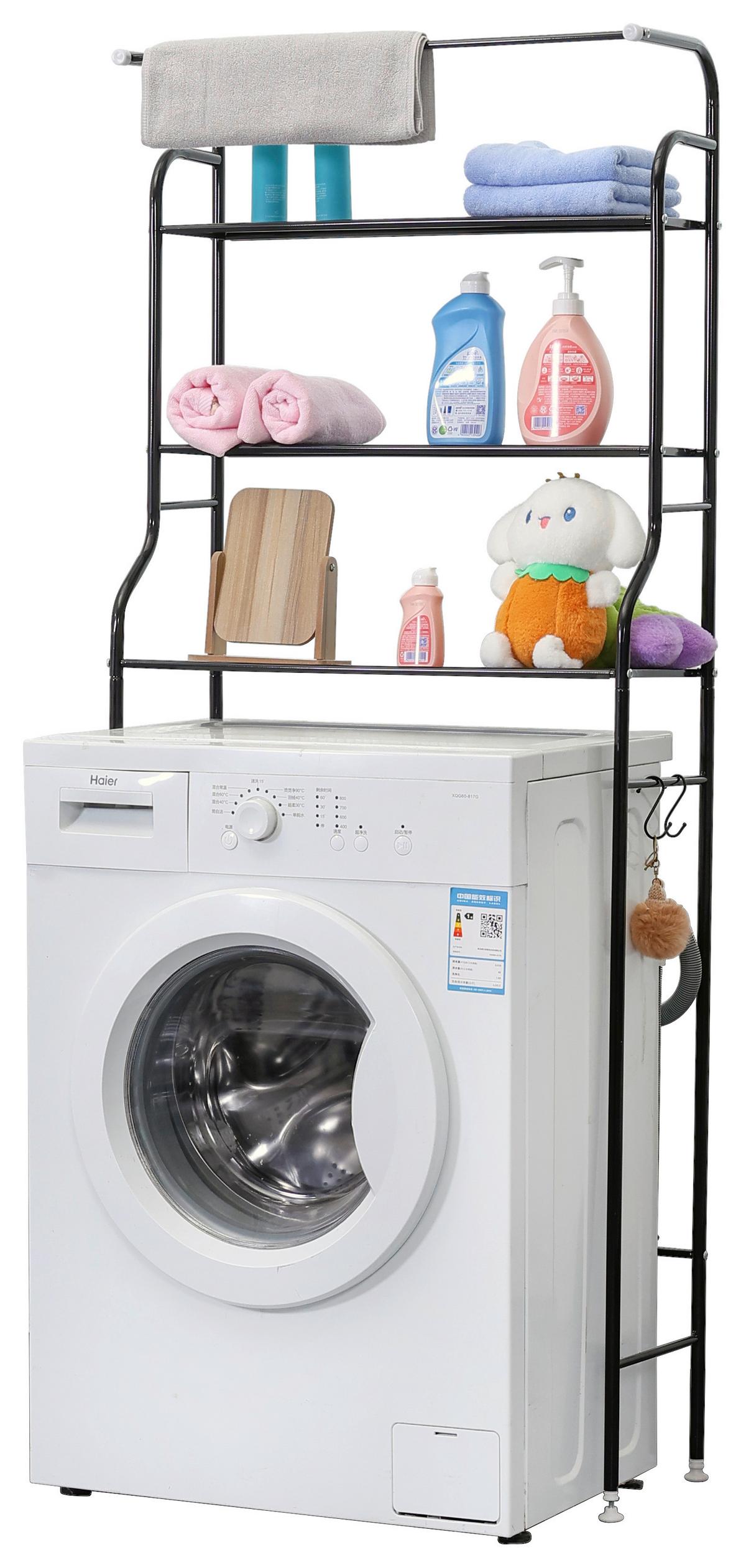 Waschmaschinenregal Anton - Schwarz, Trend, Metall (65/162/25cm) - Homezone