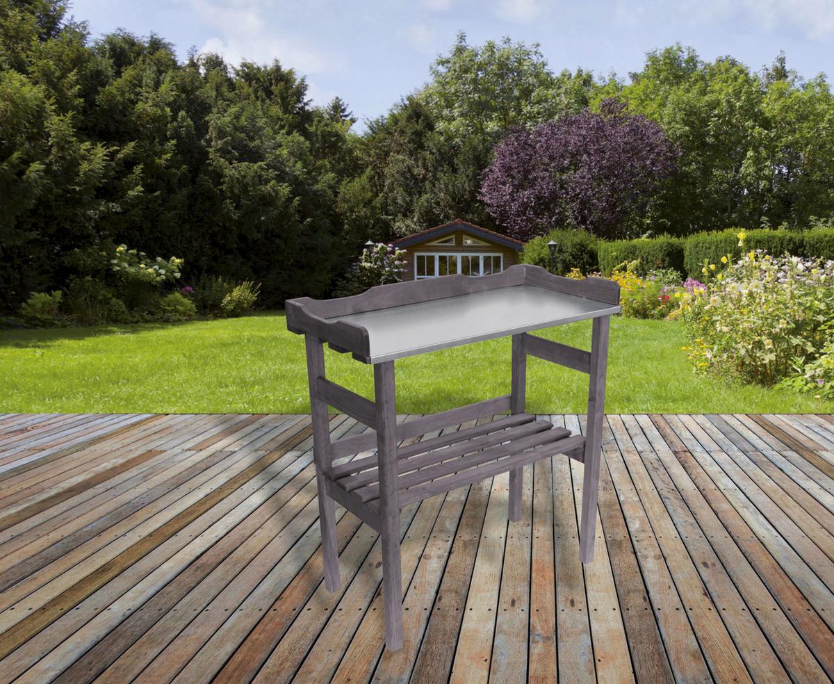 Pflanztisch Echtholz M. Ablage Lxbxh: 78x38x94 Cm - Anthrazit/Zinkfarben, KONVENTIONELL, Holz/Metall (78/94/38cm)