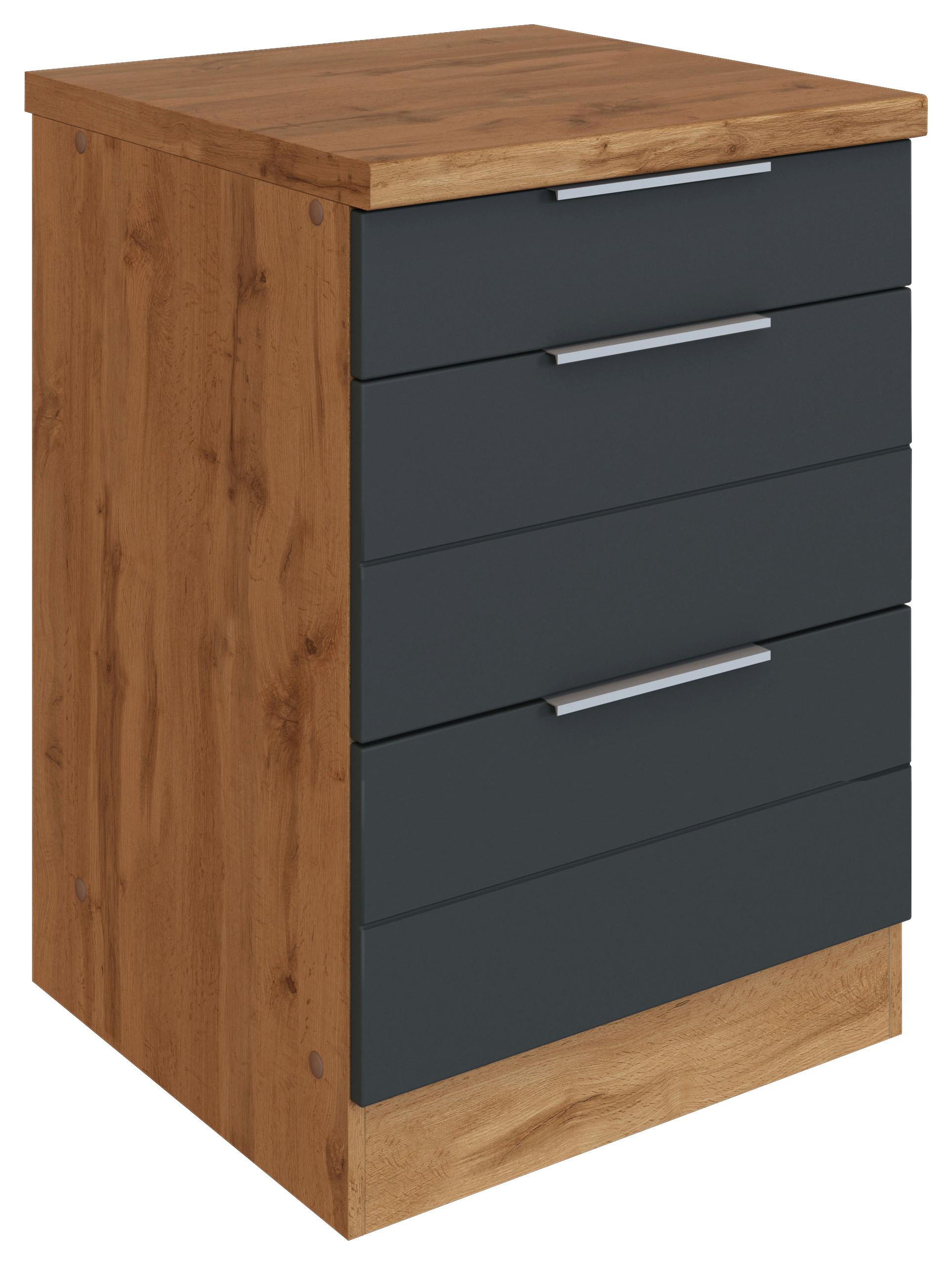 Küchenunterschrank Florenz B: 60 cm Grau/Eiche Dekor 3 Laden - Eiche Wotan/Grau, Design, Holzwerkstoff (60/86/60cm) - Held