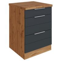Küchenunterschrank Florenz B: 60 cm Grau/Eiche Dekor 3 Laden - Eiche Wotan/Grau, Design, Holzwerkstoff (60/86/60cm) - Held