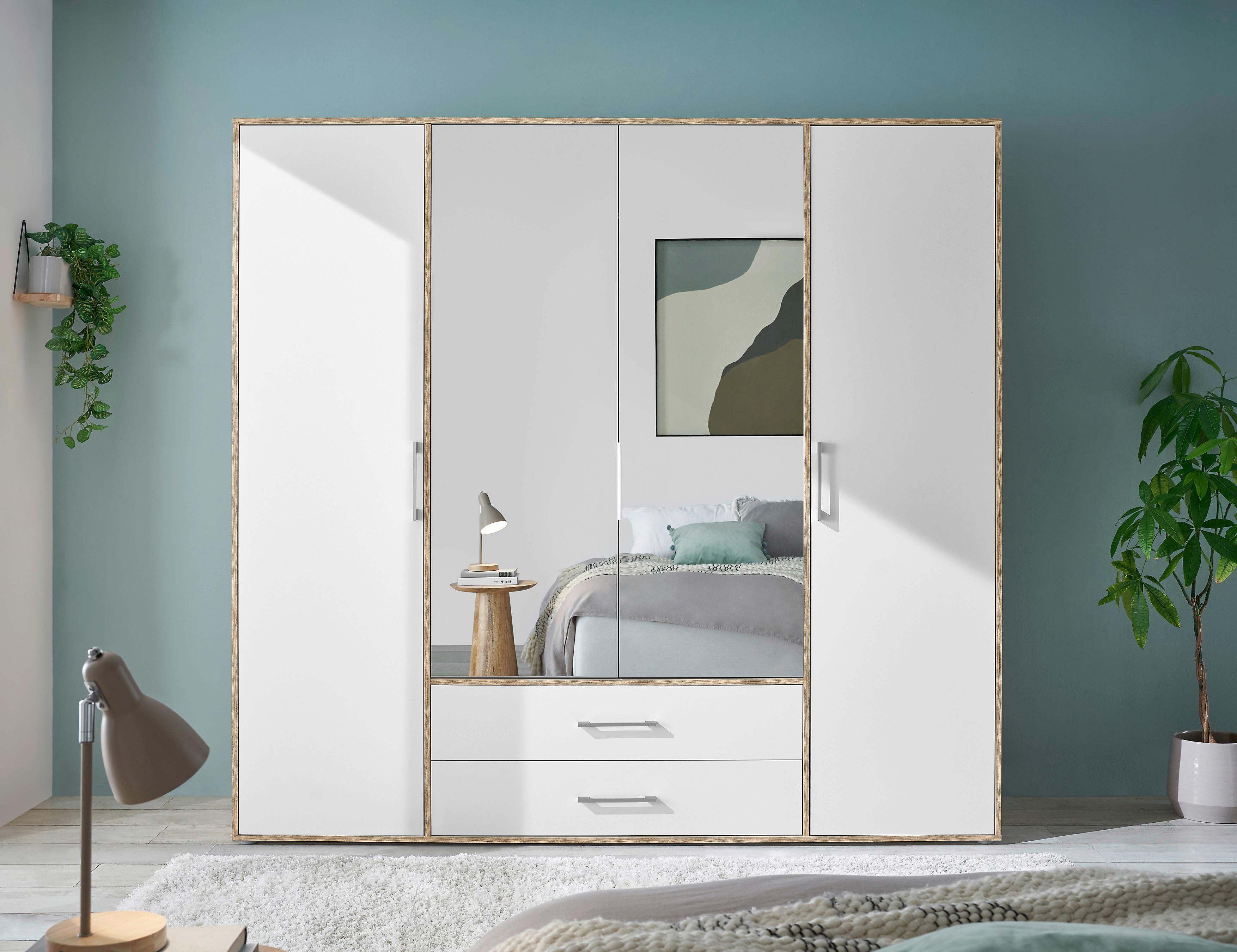 Šatníková skriňa LEMBO - biela/strieborná, Konventionell, kompozitné drevo/plast (206/195/60cm)
