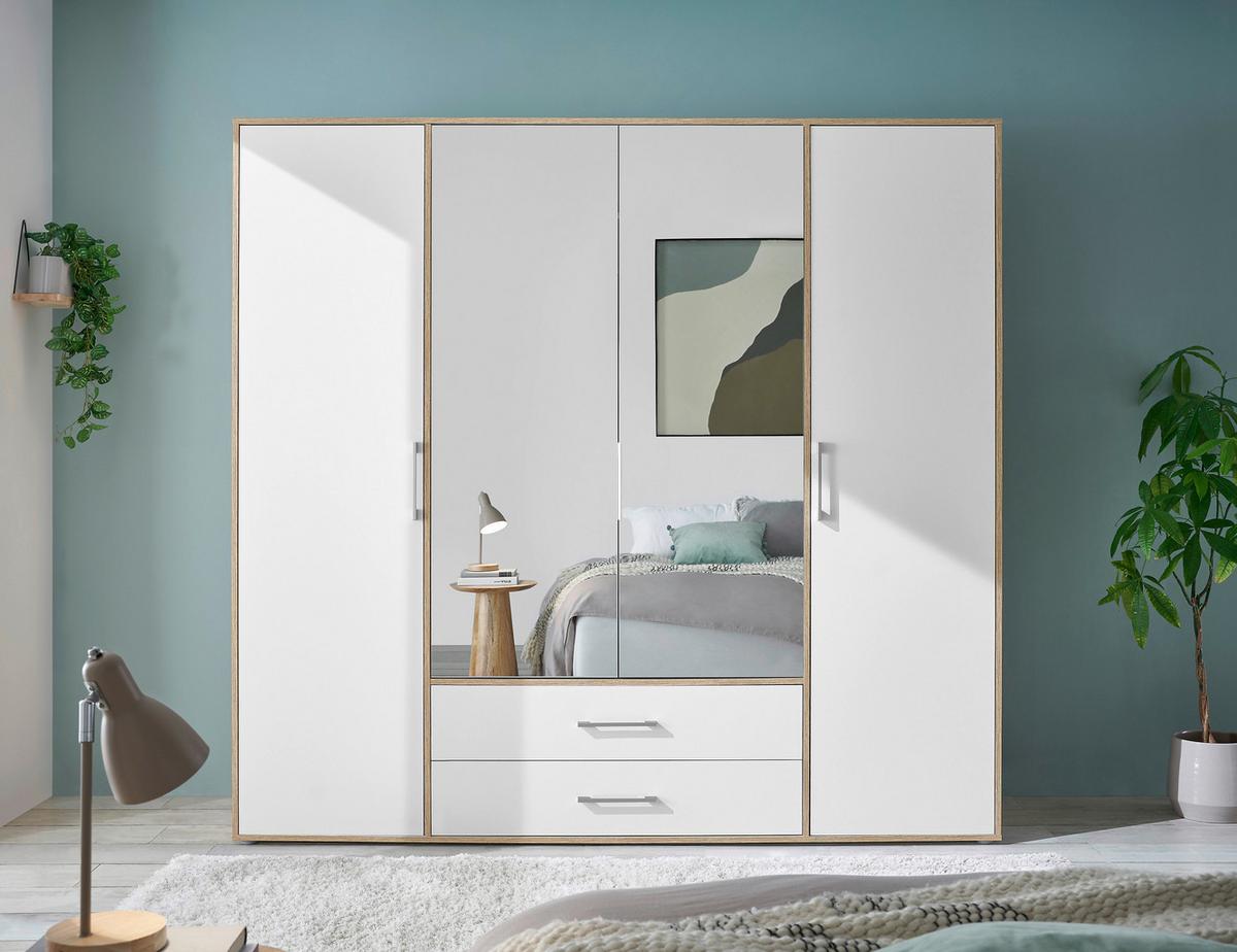 Šatníková skriňa LEMBO - biela/strieborná, Konventionell, kompozitné drevo/plast (206/195/60cm)