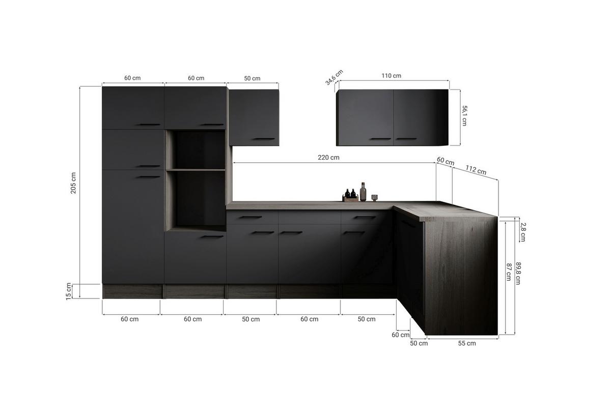 Eckküche Oliver Grau, Eiche Dekor S: 340x172cm - Eichefarben/Grau, Design, Holzwerkstoff (340/172cm) - Respekta