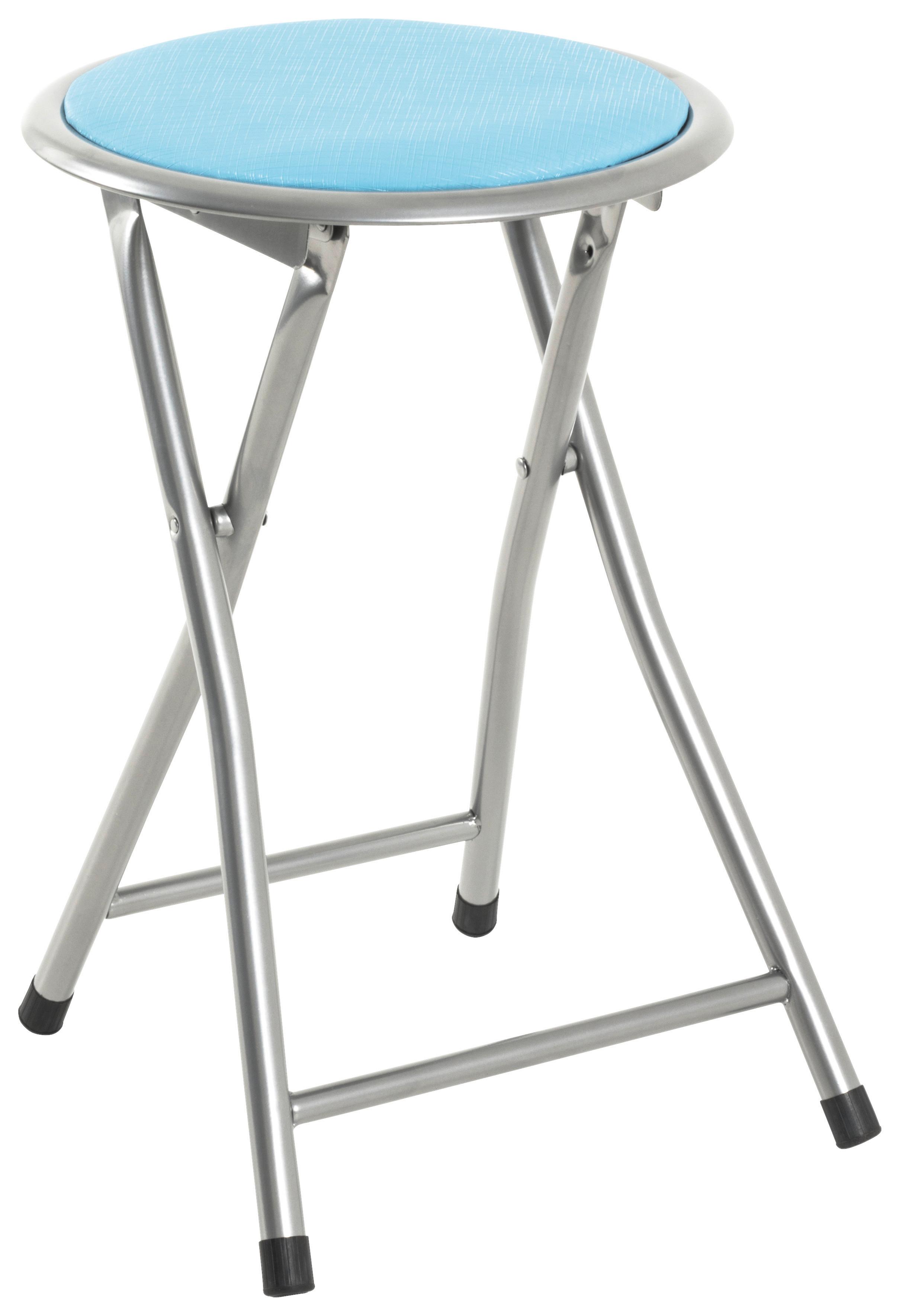 Klapphocker Ouzo Stahlrohr Alu/lederlook Blau H: 45 Cm - Blau/Schwarz, MODERN, Kunststoff/Metall (30/45/30cm)