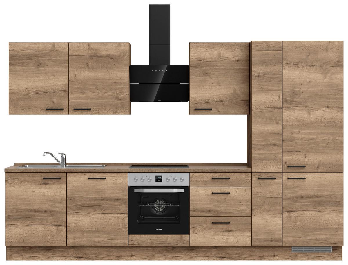 Kuchyňská linka 330 cm, dekor dub Havanna - černá/tmavý dub, Moderní, kov/kompozitní dřevo (330cm) - Nobilia