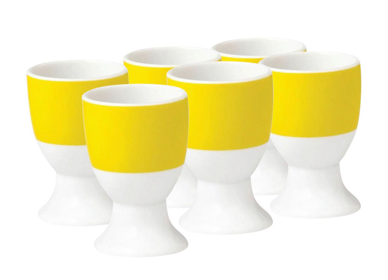 Eierbecherset Gelb Weiß 6-teilig B: 16,5 cm - Gelb/Weiß, Basics, Keramik (16,5/7/11cm) - Van Well